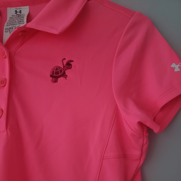 Under Armour Heat Gear Golf Womens UPF 50 pink Polo Shirt Size M - Picture 2 of 3